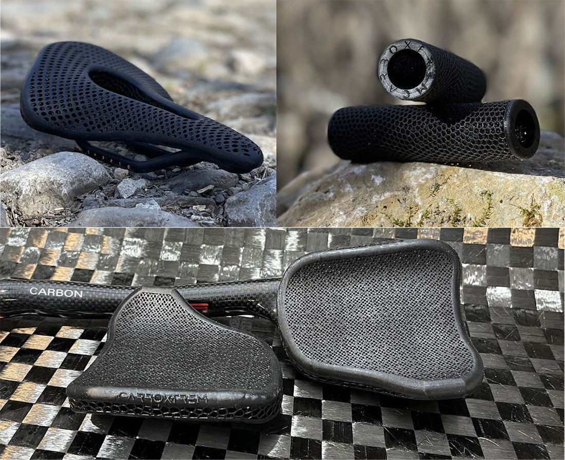   Componentes Carboxtrem fabricados con tecnología Carbon DLS - sillín, grips y apoyabrazos
